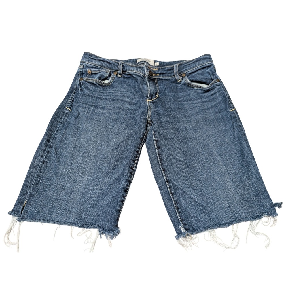 Abercrombie & Fitch Bermuda Shorts Womens 4 Blue Denim Raw Hem Low Rise Stretch